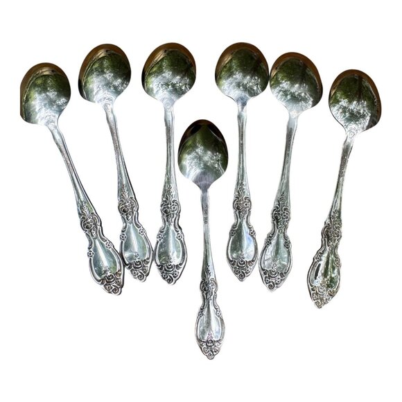 Set Of 6 Oneida Community Louisiana Stainless Oval Soup Spoons + 1 Tsp Floral - Picture 2 of 4
